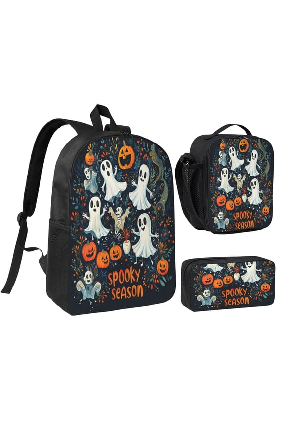Halloween Skull Witch Backpack 17 Inch Set with Lunch Bag and CaseDurableTravel Bag Combo for Work Commuting Daily Use