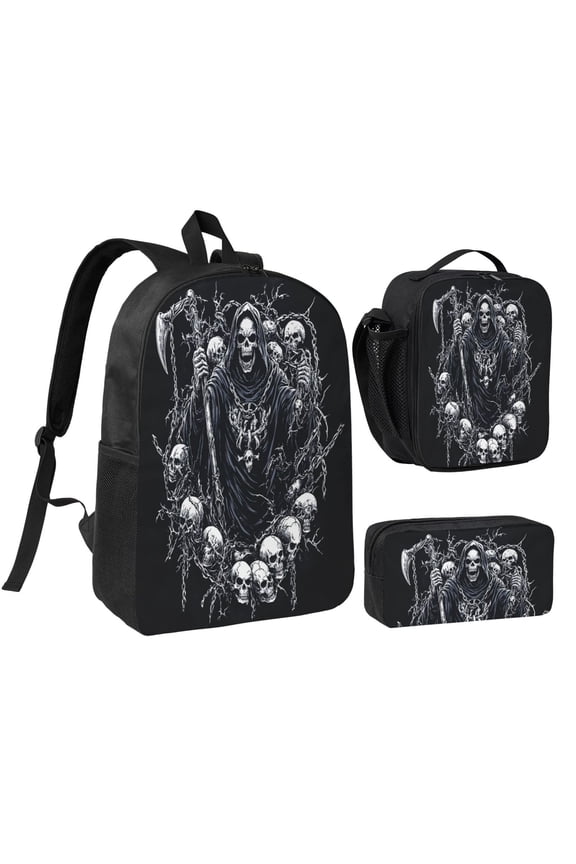 Halloween Skull Witch Backpack 17 Inch Set with Lunch Bag and CaseDurableTravel Bag Combo for Work Commuting Daily Use