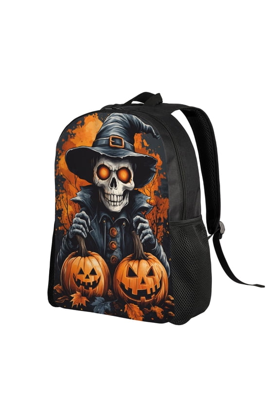 Halloween Skull Witch Backpack Double Shoulder Backpack Durable, Spacious, Ergonomic Design for Travel, Work & Outdoor Use