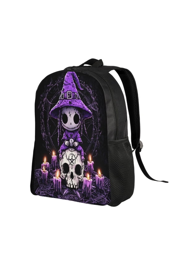 Halloween Skull Witch Backpack Double Shoulder Backpack Durable, Spacious, Ergonomic Design for Travel, Work & Outdoor Use