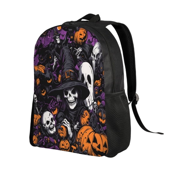 Halloween Skull Witch Backpack Double Shoulder Backpack Durable, Spacious, Ergonomic Design for Travel, Work & Outdoor Use