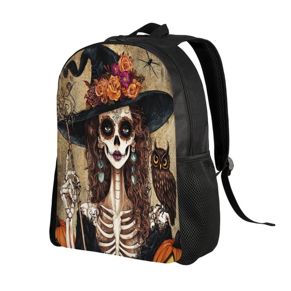 Halloween Skull Witch Backpack Double Shoulder Backpack Durable, Spacious, Ergonomic Design for Travel, Work & Outdoor Use
