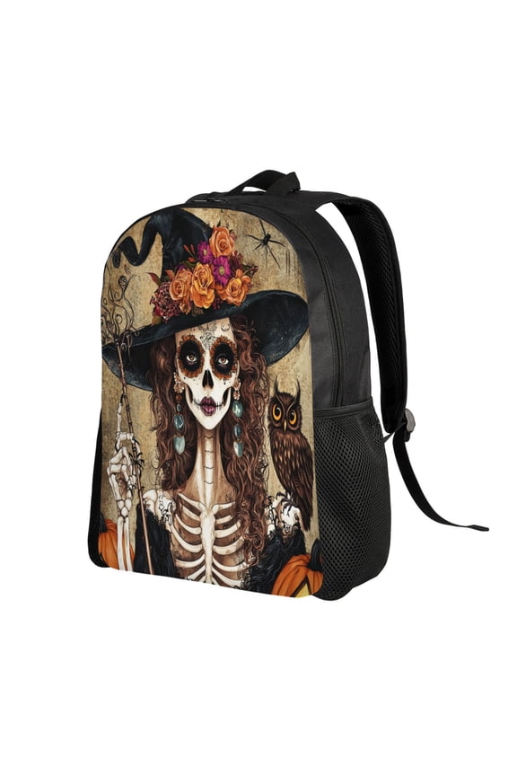 Halloween Skull Witch Backpack Double Shoulder Backpack Durable, Spacious, Ergonomic Design for Travel, Work & Outdoor Use