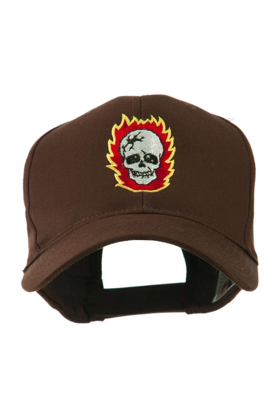 Halloween Skull with Flames Embroidered Cap - Brown OSFM