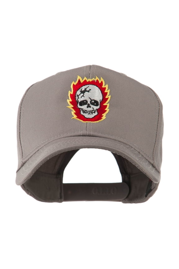 Halloween Skull with Flames Embroidered Cap - Grey OSFM
