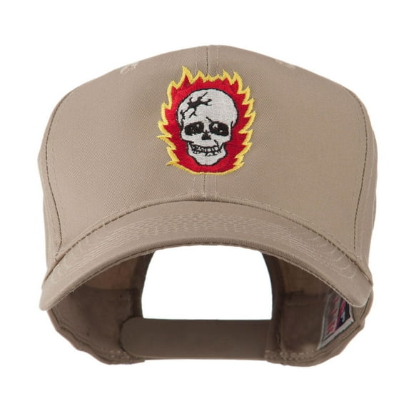 Halloween Skull with Flames Embroidered Cap - Khaki OSFM