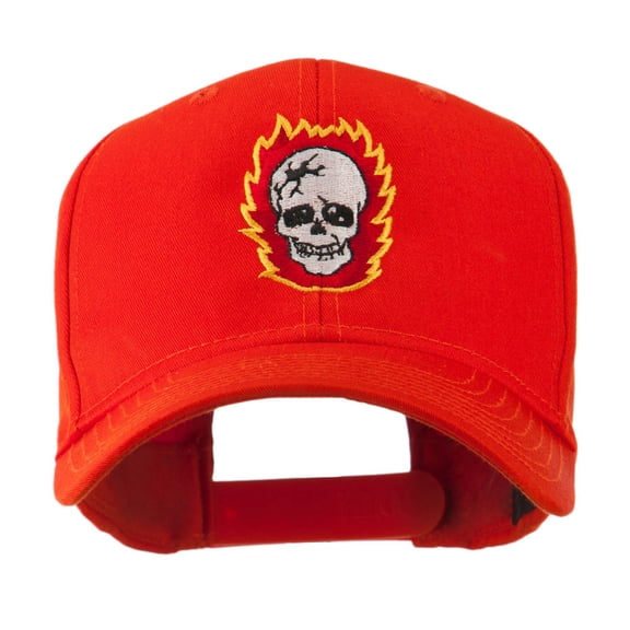 Halloween Skull with Flames Embroidered Cap - Orange OSFM