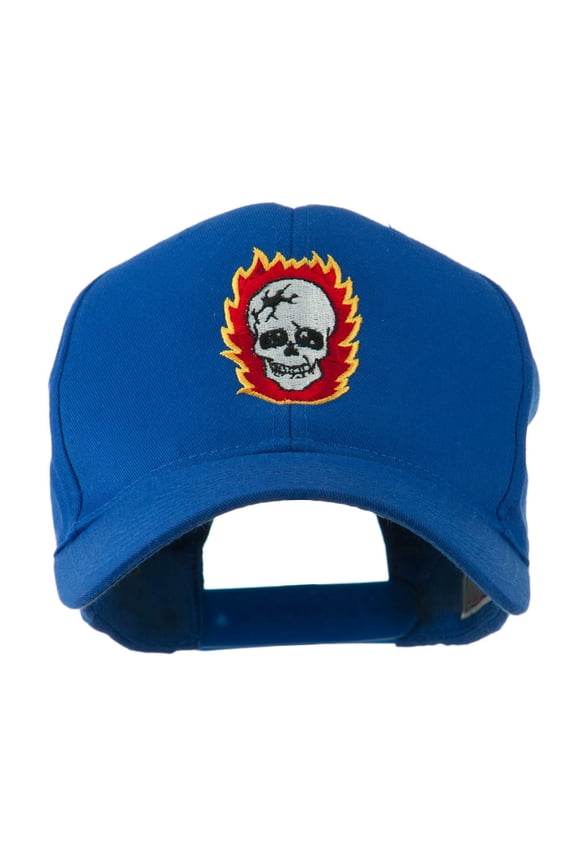 Halloween Skull with Flames Embroidered Cap - Royal OSFM