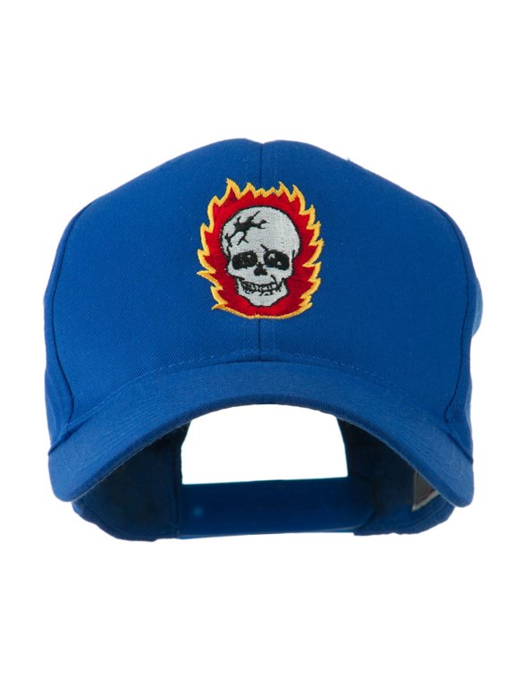 Halloween Skull with Flames Embroidered Cap - Royal OSFM