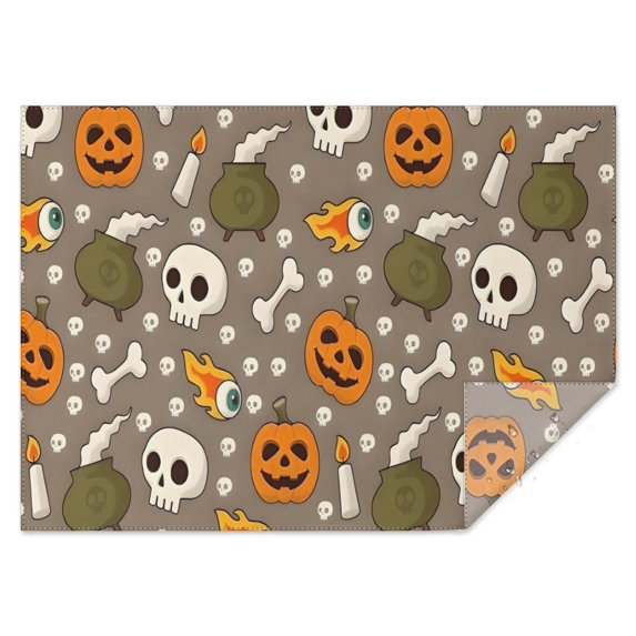 Halloween Skulls Pumpkins and Cauldrons Rectangle Tablecloth 60"x84",Waterproof Polyester Rectangle Table Cloth, Wipeable Spillproof Polyester Tablecloth for Dining, Camping, Indoor and Outdoor