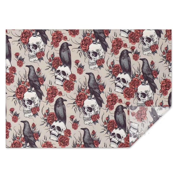 Halloween Skulls Ravens and Roses Rectangle Tablecloth 60"x84",Waterproof Polyester Rectangle Table Cloth, Wipeable Spillproof Polyester Tablecloth for Dining, Camping, Indoor and Outdoor