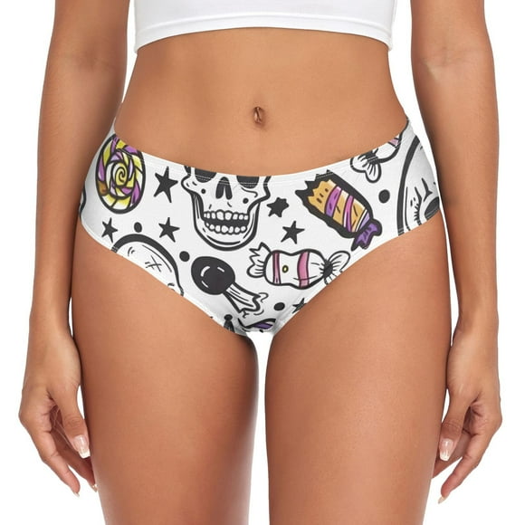 Halloween Skulls Stars Candies Cartoon Women's Underwear Ladies' Mid Waist Panties Bikini Bottom Briefs Viscose Bamboo XS
