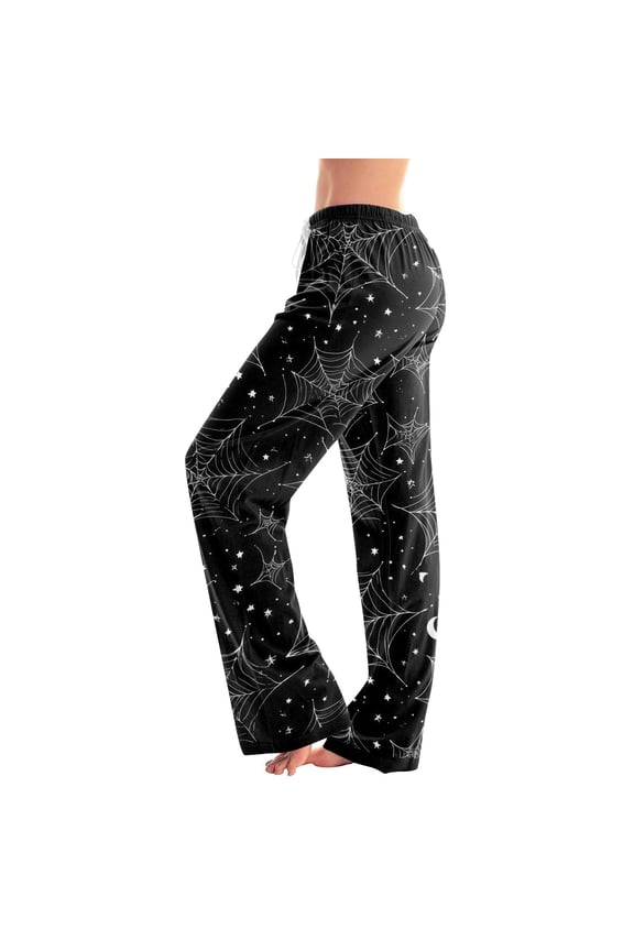 Halloween Sleep Pants for Women Ghost Pumpkin Print Drawstring Stretchy Pajama Pants