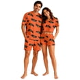 thumbnail image 1 of Halloween Sleepwear, Halloween Couple Matching Pajamas Set, Orange Red Bat Short Sleeve Loungewear, Crop Top & Shorts Sleepwear, Soft Cozy Spooky Season Holiday Nightwear for Summer Home Wear, L, 1 of 6