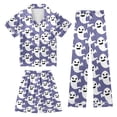 thumbnail image 1 of Halloween Sleepwear Set for Little Girl Ghost Print Lapel Button Short Sleeve Shirt Shorts And Pants Loungewear 3PC Casual Homewear Set Size 8-9T, 1 of 4