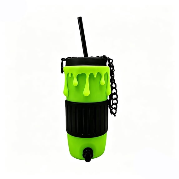 Halloween Slime Drip Cup Holder Spooky Drink Sleeve With Chain Strap Anti Slip Ribbed Grip Drink Cup Carrier For Parties Daily Use(Green-18Cm)