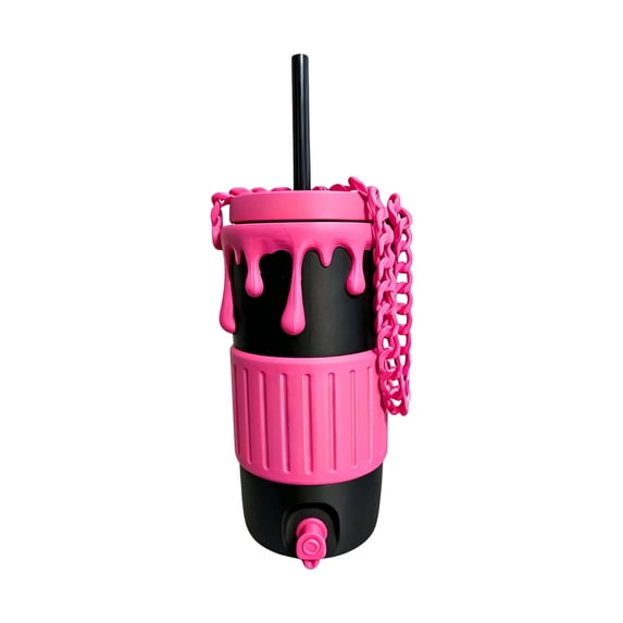 Halloween Slime Drip Cup Holder Spooky Drink Sleeve With Chain Strap Anti Slip Ribbed Grip Drink Cup Carrier For Parties Daily Use(Pink-18Cm)
