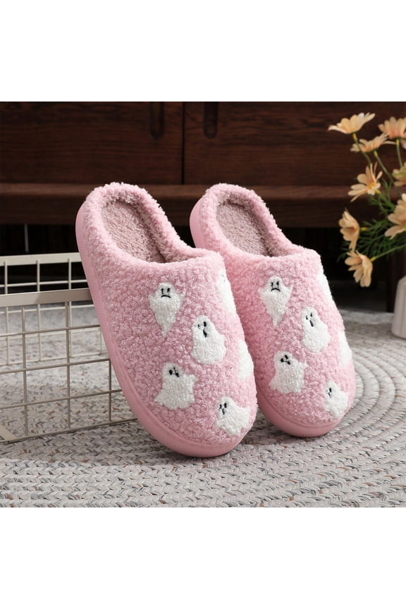 Halloween Slippers For Womens Mens Home Elastic Comfy Retro Memory Foam Fuzzy Soft Bedroom Plush Warm Anti-Skid Sole Winter Wool Lined Indoor Outdoor House Shoes