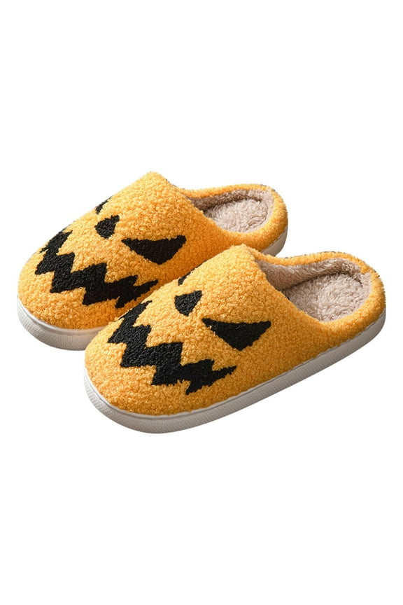 Halloween Slippers for Women, Embroidered Pumpkin Smiley Face Slippers, Soft Plush Spooky Slipper, Fuzzy Winter Holiday House Shoes, Festival Gifts