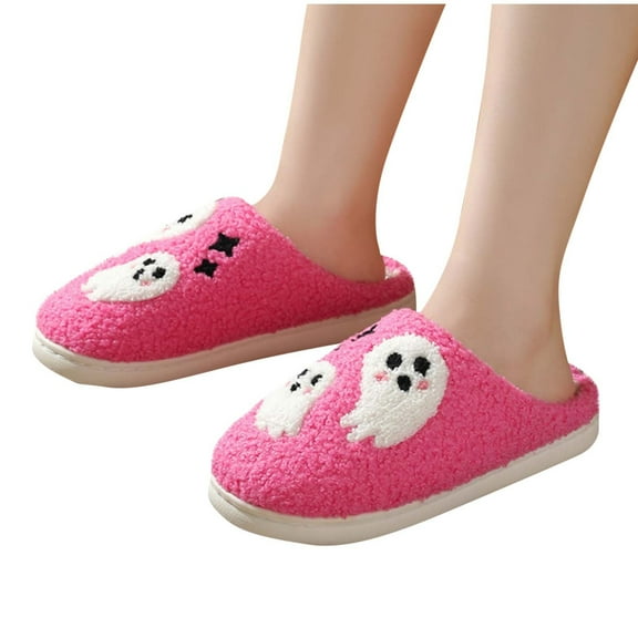 CHUMUD Halloween Slippers for Women Fall Ghost Pumpkin Slippers Cute Soft Plush Fuzzy House Home Outdoor Indoor Shoes