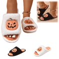 thumbnail image 1 of Halloween Slippers for Women Funny Pumpkin Print Open Toe Plush Cotton Slippers Anti-slip House Warm Shoes, 1 of 5
