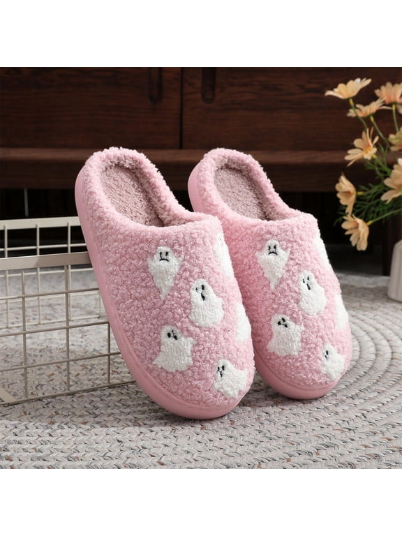 Halloween Slippers for Women Men Spooky Little Cute Plush Ghost Slippers Soft Fuzzy Warm Cozy Novelty Fall Winter Indoor House Shoes