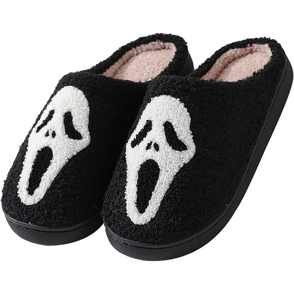 Halloween Slippers for Women,Soft Plush Comfy Halloween Pumpkin Slippers Slip-on Cozy Indoor Outdoor Slippers Fluffy House Slippers