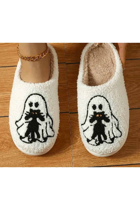 Halloween Slippers for Women Spooky Ghostface Slides Cute Kitty House Shoes Halloween Fun Gifts for Adults