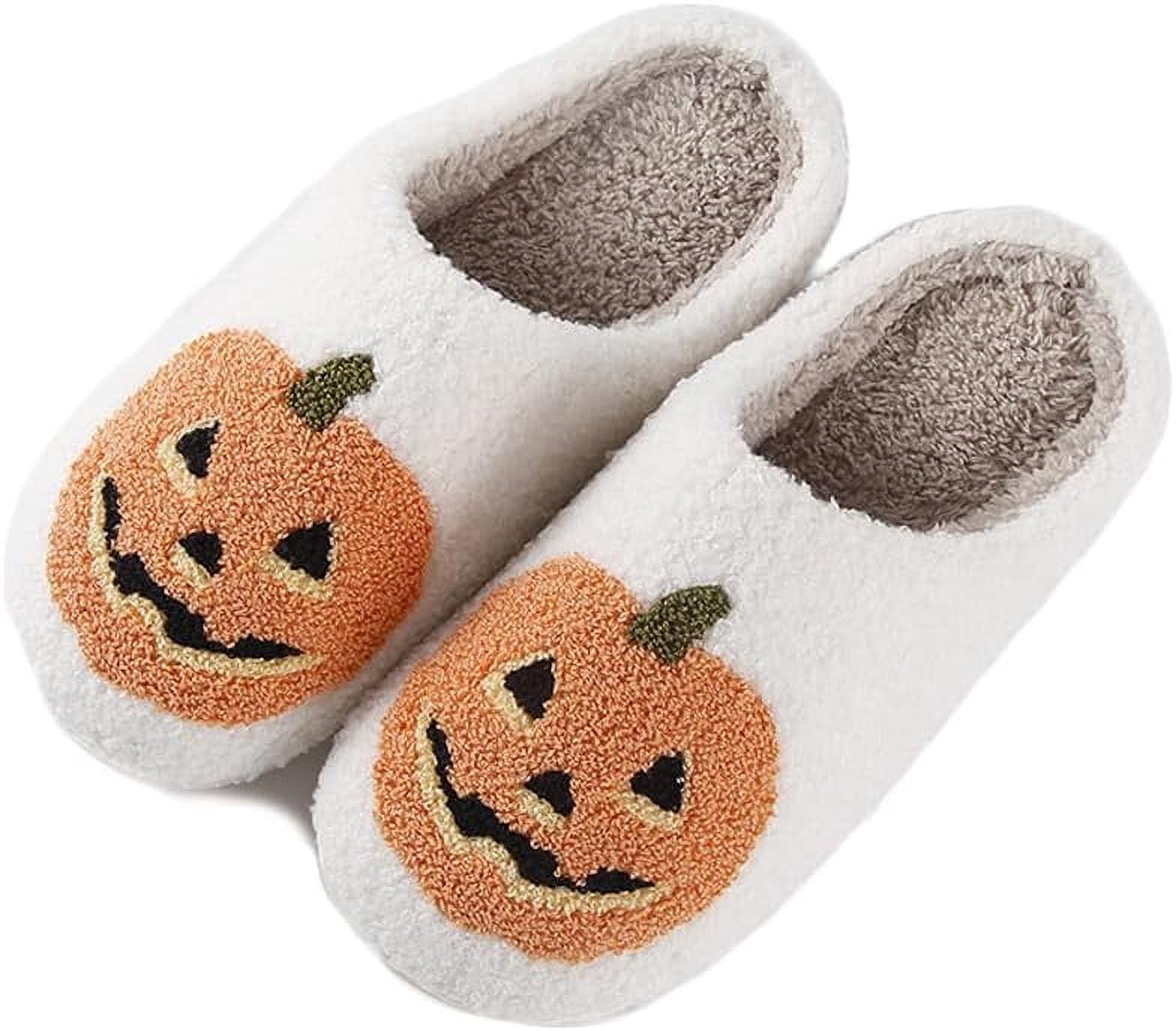 Halloween Slippers for Womens Mens, Pumpkin Slippers for Women, Spooky