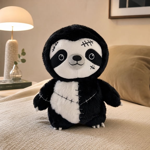 Halloween Sloth Plush Toy, Goth Stitched Sloth Pluh Stuffed Animal Doll for Bedroom, Sofa, Gothic Home Decor & Birthday Gift