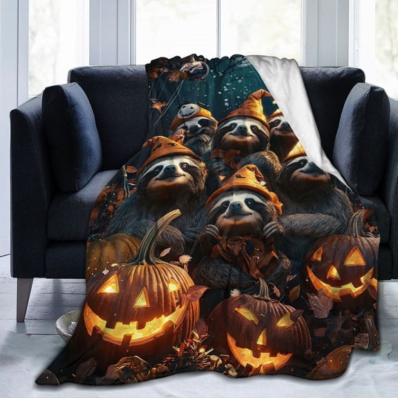 Halloween Sloth Throw Blanket Ultra Soft Cozy Decorative Flannel Blankets for Home Bed Couch Chair Travel 50x40