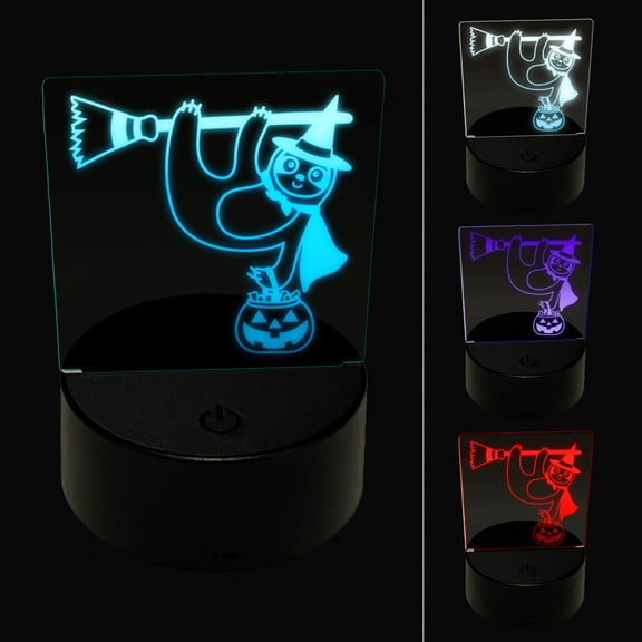 Halloween Sloth Witch and Broom LED Night Light Sign 3D Illusion Desk Nightstand Lamp