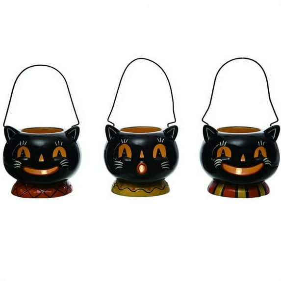 Halloween Small Black Cat Lantern Set of 3 LED Figurines Johanna Parker