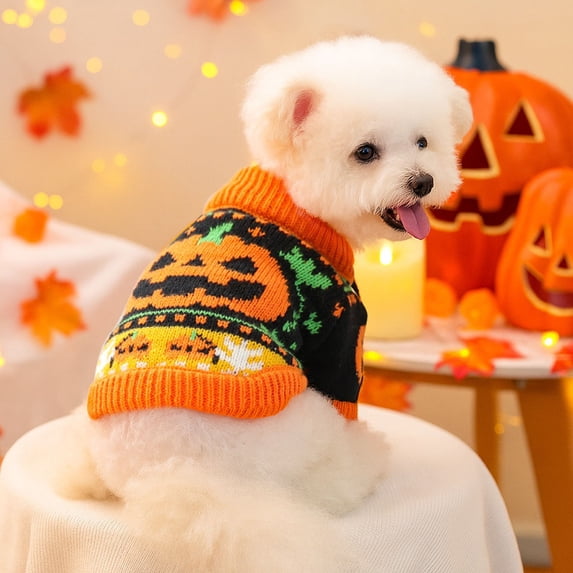 Halloween Small Dog Sweater - Pumpkin Turtleneck Knitwear Warm Pet for Small Cats Puppy Holiday Clothes(Orange,XS)