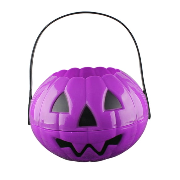 Halloween Small Plastic Pumpkin Bucket, Portable Candy Bag with Handle, Trick or Treat Goodie Holder Party Favor