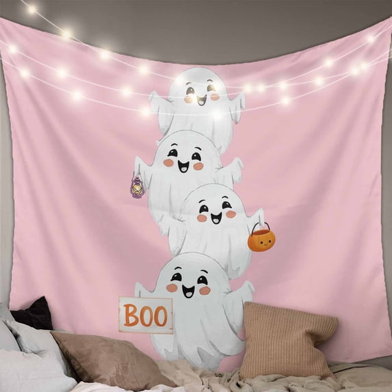 Halloween Small Tapestry for Bedroom Wall Hanging Tapestry, Cartoon Cute Ghost Fall Pumpkins Ceiling Backdrop Tapestries Poster Blanket Wall Decor for Teens Room Living Room Dorm 23" x 28"