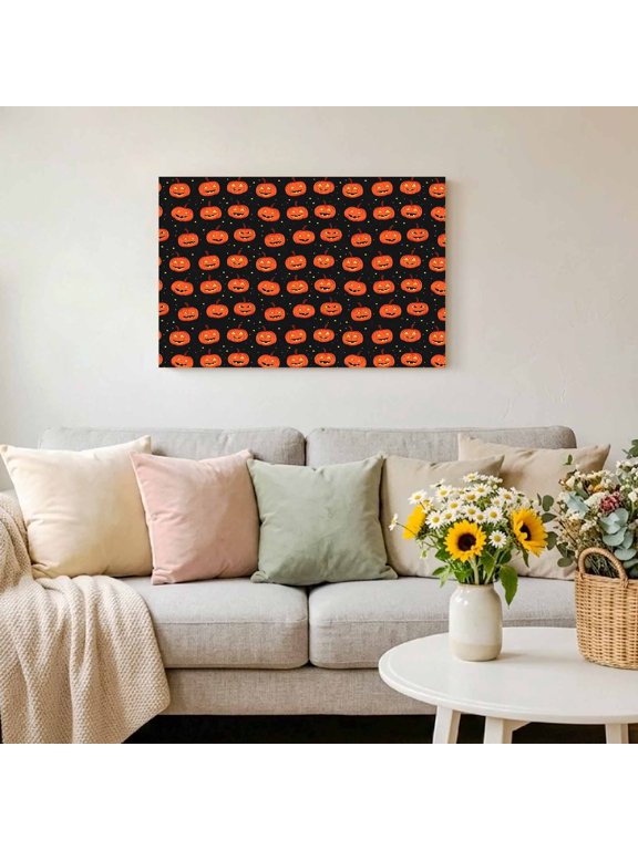 Halloween Smile Face Pumpkin Framed Canvas Wall Art Print in USA,Canvas Pictures Painting Prints Abstract Ghosts Stars Wall Artwork for Home Office Living Room Bedroom Decor,10"x8"