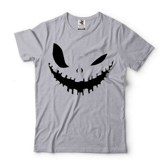 Halloween Smile Shirt Halloween Party Tee Shirt Halloween Pumpkin Face Shirt Halloween Costume tee (Medium Grey)