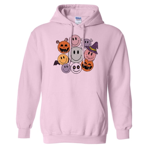 Halloween Smileys Hoodie Sweatshirt Unisex Small Pink