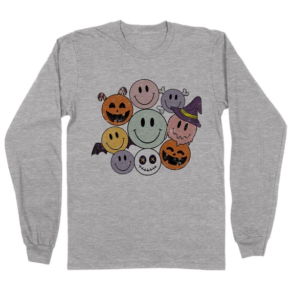 Halloween Smileys Long Sleeve Shirt Unisex 2X-Large Grey
