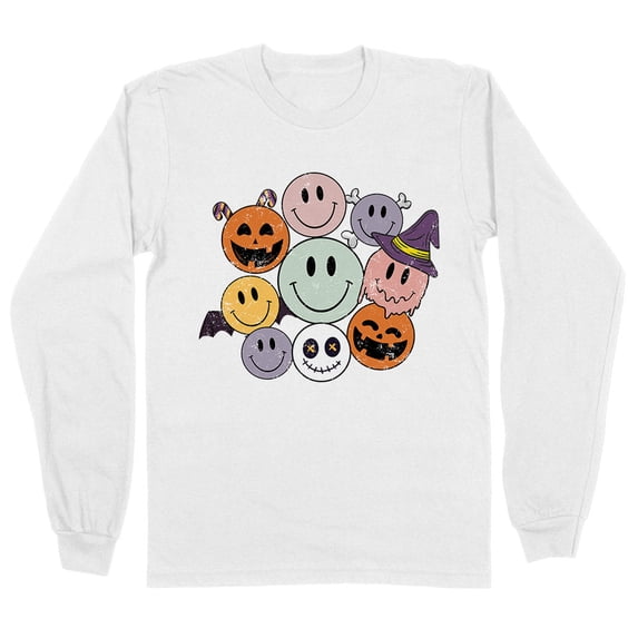 Halloween Smileys Long Sleeve Shirt Unisex 3X-Large White