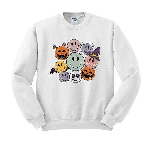 Halloween Smileys Sweatshirt Unisex Large White