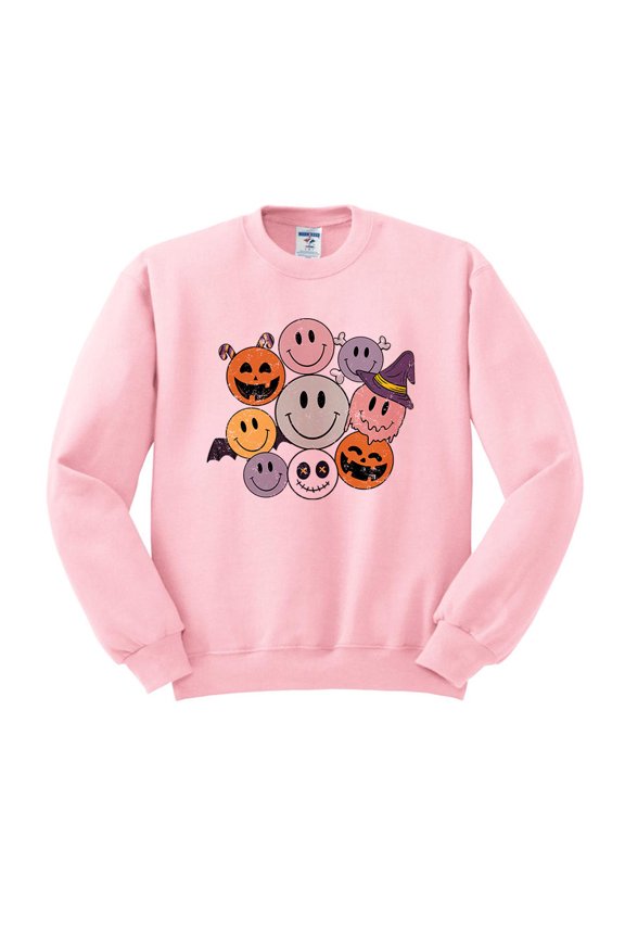 Halloween Smileys Sweatshirt Unisex Medium Pink