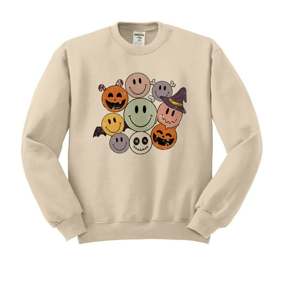 Halloween Smileys Sweatshirt Unisex Small Sand