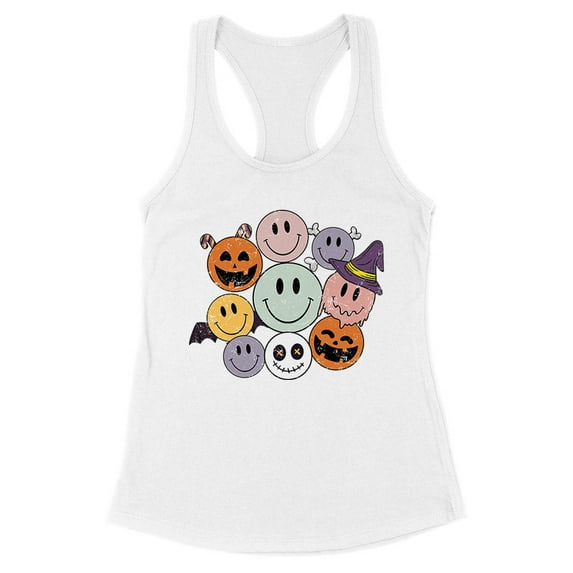 Halloween Smileys Tank Top Fitted Racerback Women's Large White