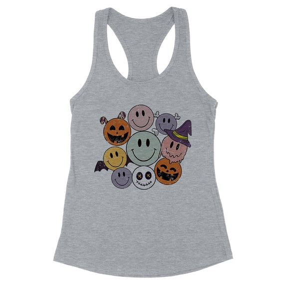 Halloween Smileys Tank Top Fitted Racerback Women's X-Large Heather Grey
