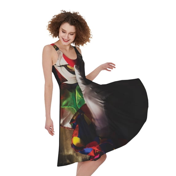 Halloween Smiling Clown Print Sleeveless Knee Length Dress, Halloween Decorative Fashion Summer Maxi Dress For Women