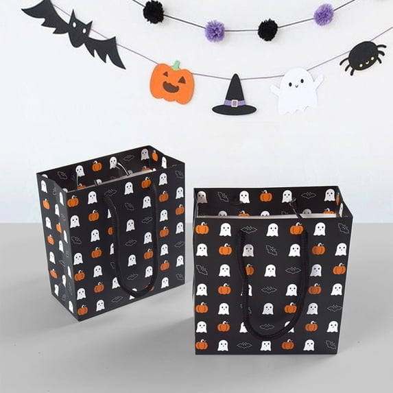 Halloween Snack Bag Candy Treat Goodie Small Gift Bag Paper Ghost Pumpkin Handbag Trick or Treat 5.9in for Kids Party Supplies by MPOISVA