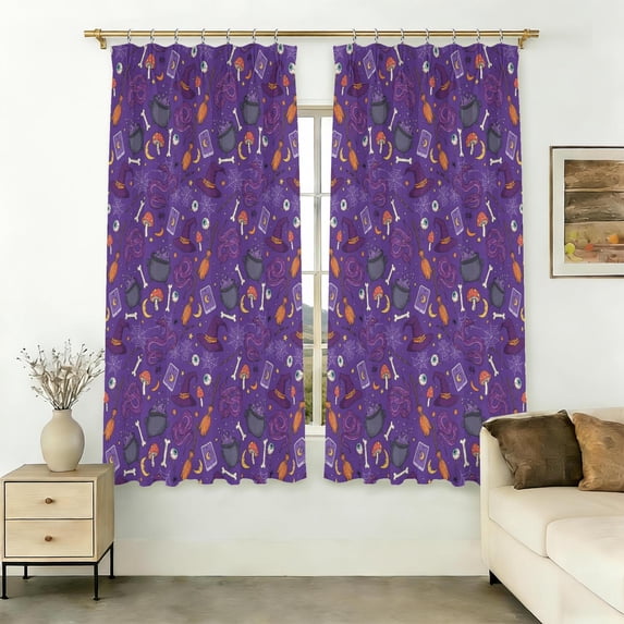 Halloween Snake Cauldron Purple Pattern Pinch Pleat Semi Sheer Linen ...
