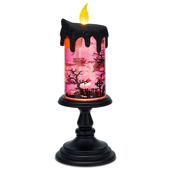 Halloween Snow Globe Candles Lighted Lamp, Lighted Flameless Candles with Water Glitter Swirls and Spooky Moving,Battery Operated